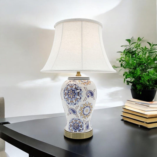 Floral Ceramic Table Lamp with Shade 64Cm Large & Oriental Pattern Design