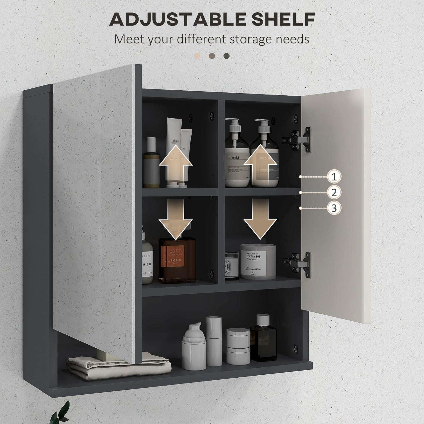 Kleankin Wall Mounted Bathroom Storage Cupboard W/ Mirror and Shelf, Light Grey