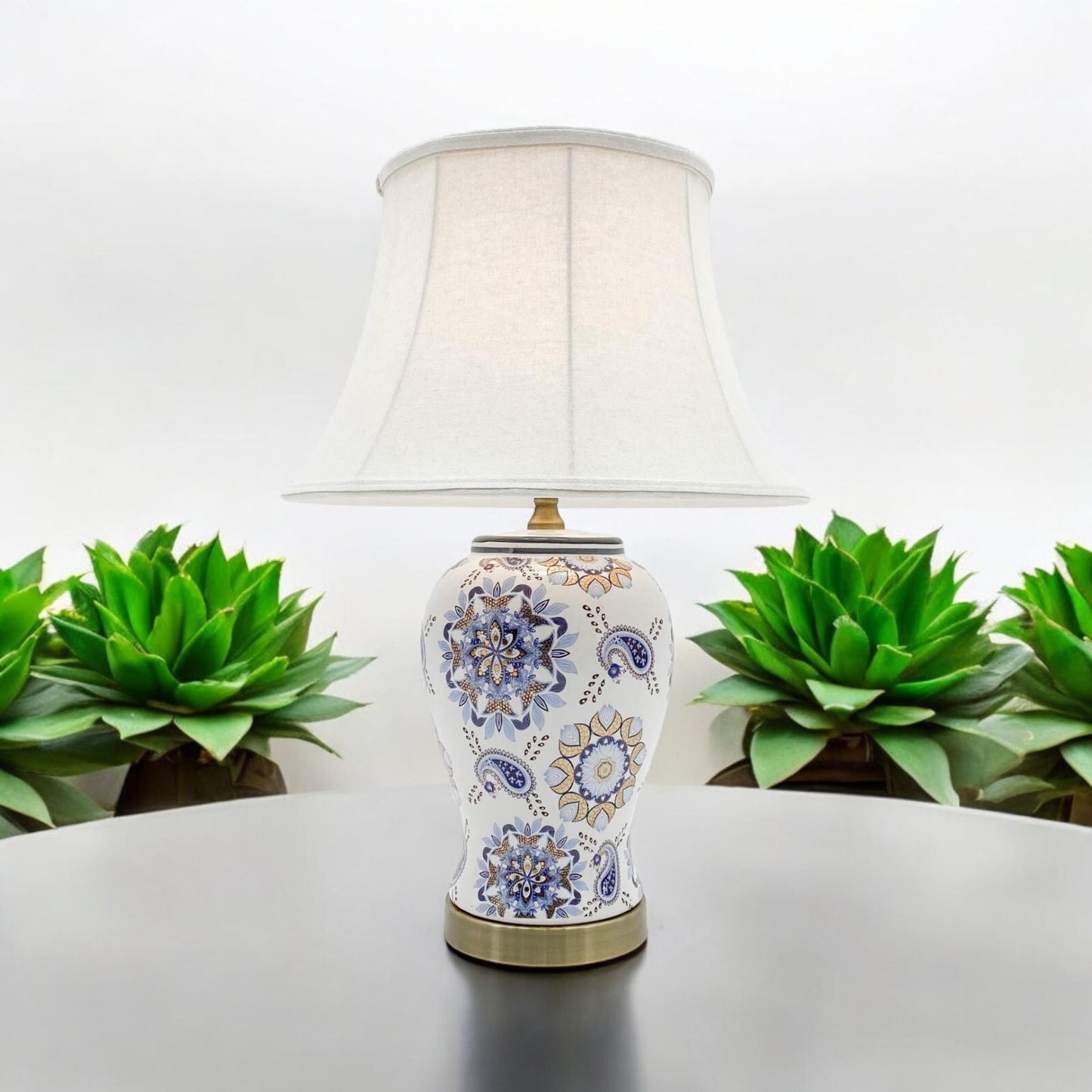 Floral Ceramic Table Lamp with Shade 64Cm Large & Oriental Pattern Design