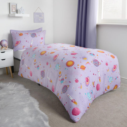 Stars Reversible Duvet Cover Set Soft Quilt with Pillowcase Space Kids Bedding