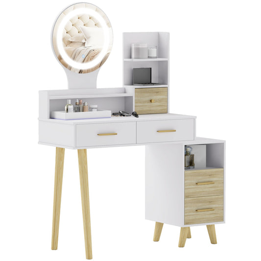 Modern White Vanity Table with Mirror and LED Lighting