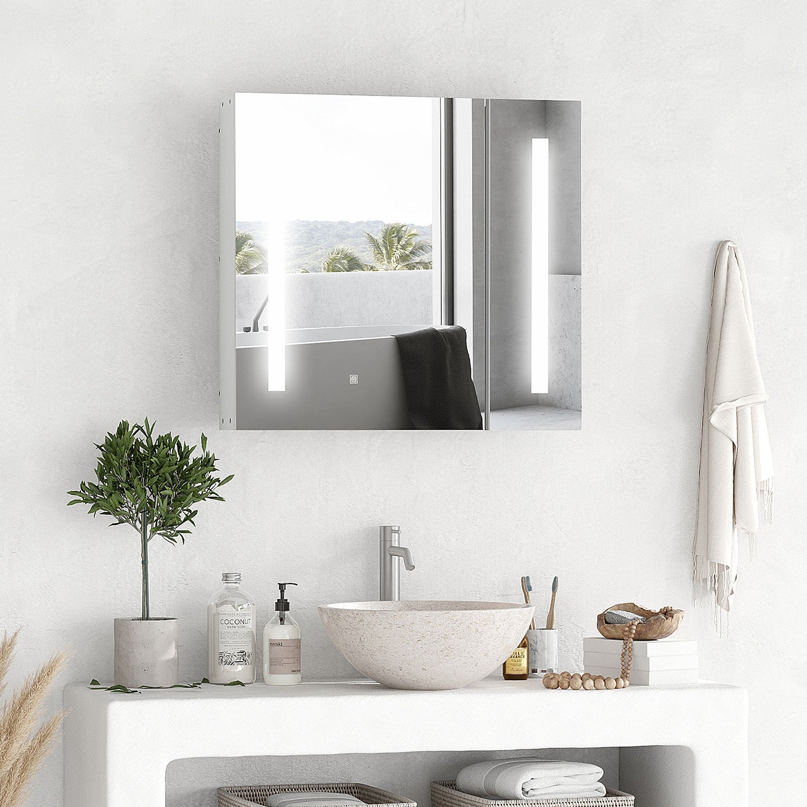 LED Illuminated Bathroom Mirror Cabinet with Lights, Touch Switch, Wall Mounted