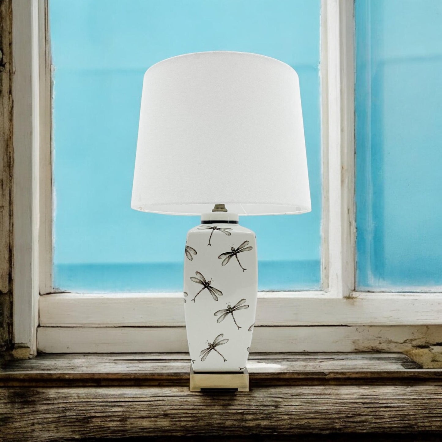 64Cm Dragonfly Ceramic Table Lamp with Pleated Drum Shade – Elegant Home Decor