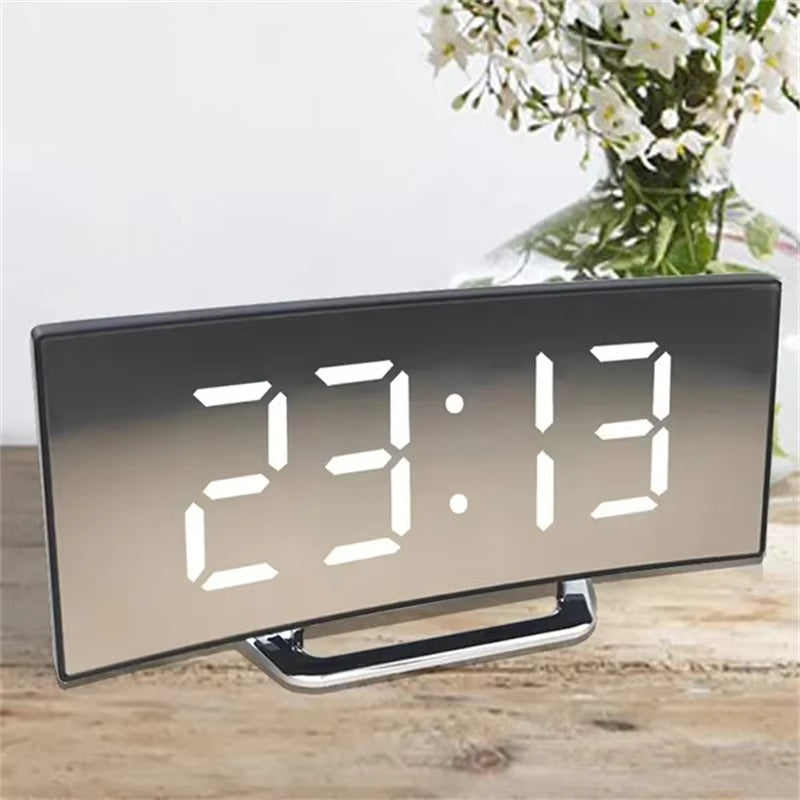 Curved Mirror LED Digital Alarm Clock
