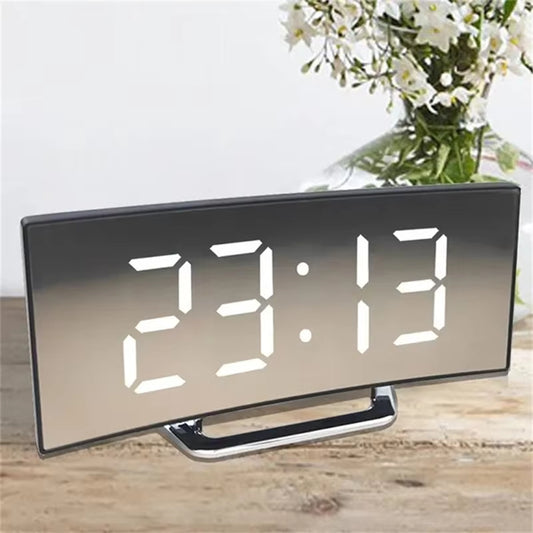 Curved Mirror LED Digital Alarm Clock