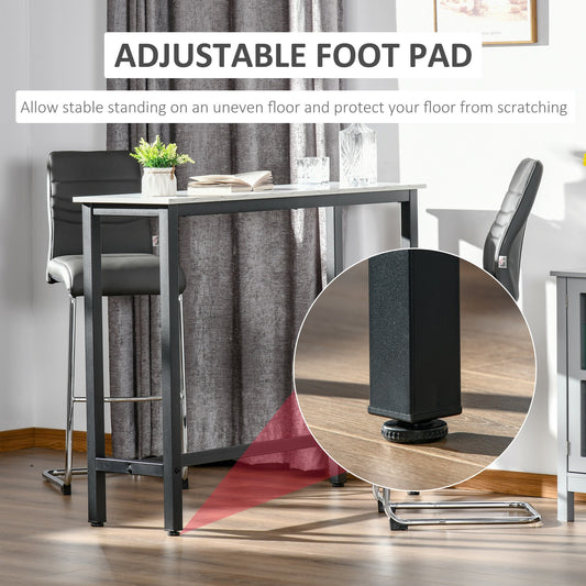 Adjustable Bar Table for Breakfast and Dining - White and Black with Footpads