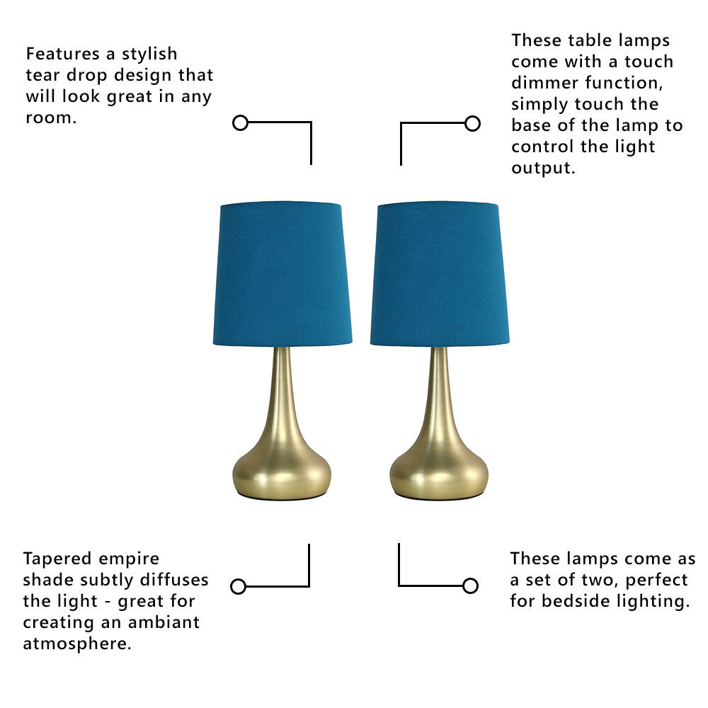 2 X Touch Table Lamps 34Cm Dimmer Bedside Lights Living Room Reading Small Lamp