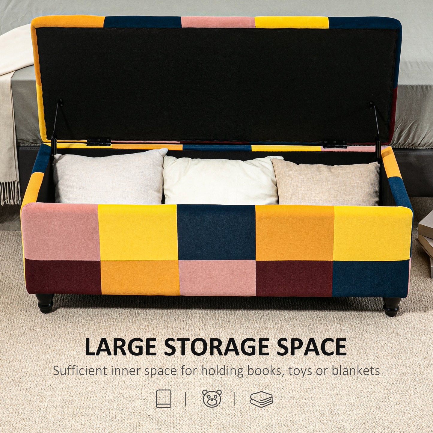 114 X 47 X 47Cm Velvet Storage Ottoman with Lid for Living Room Bedroom