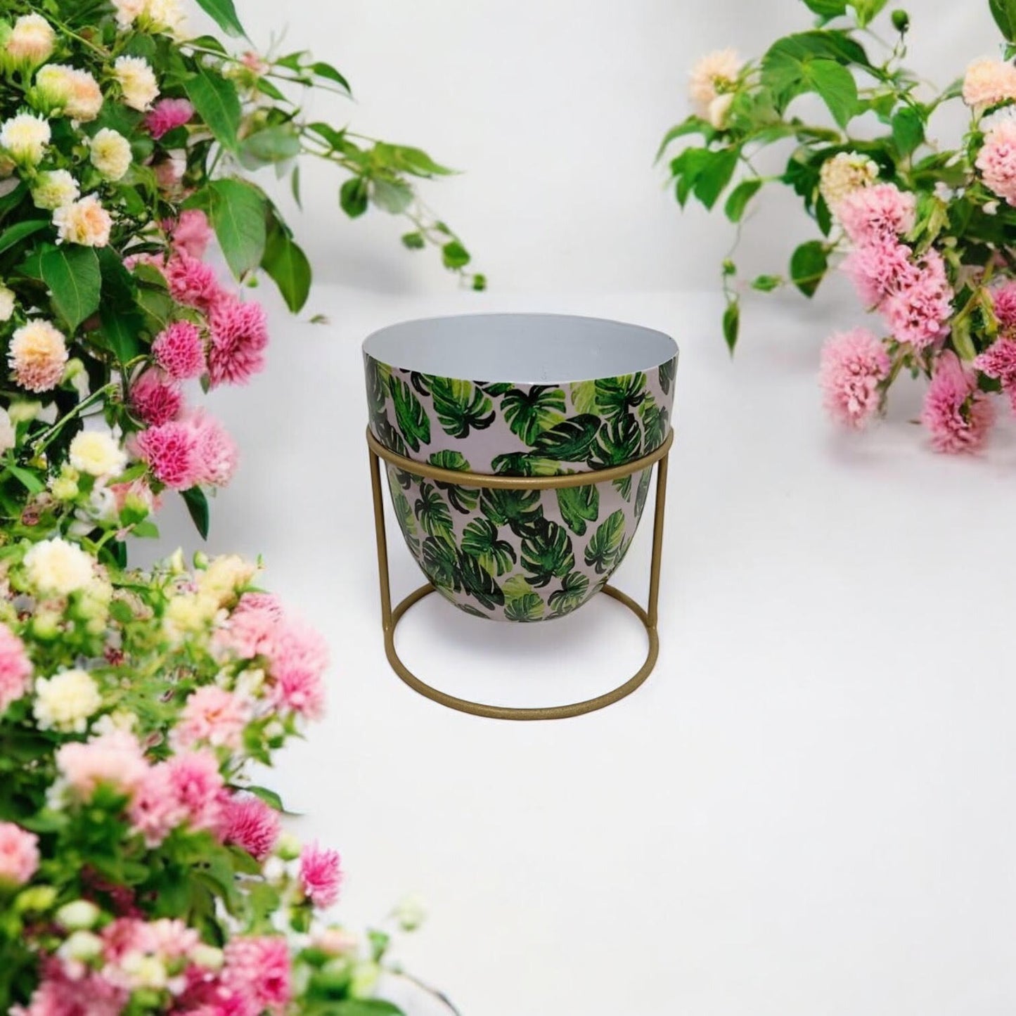 Metal Iron Green Flower Plant Pot Display on Stand Shelf Garden Indoor 13Cm Tall
