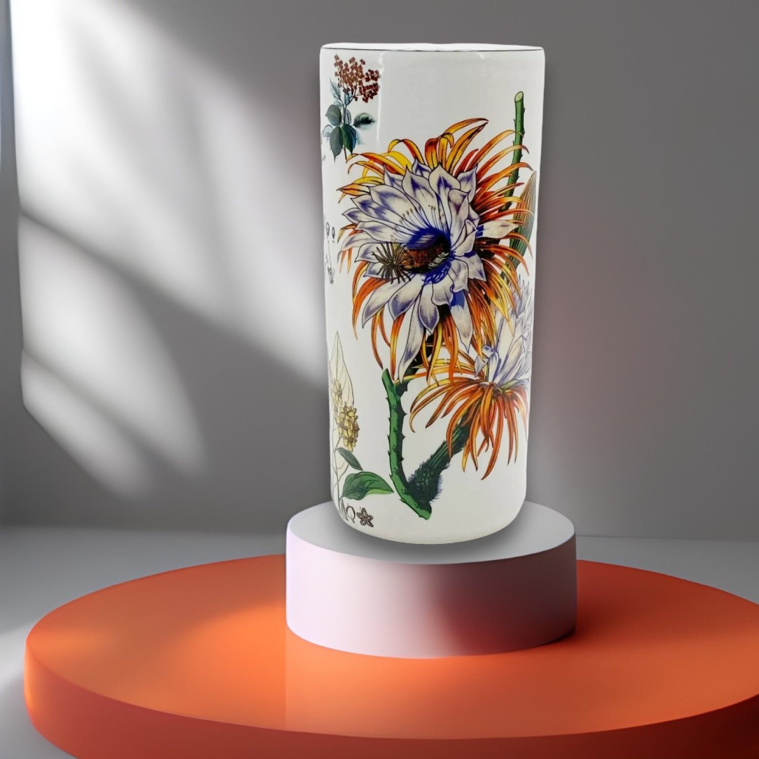 Classic Ceramic Green Leaf Umbrella Design round Stand for Office and Home Decor