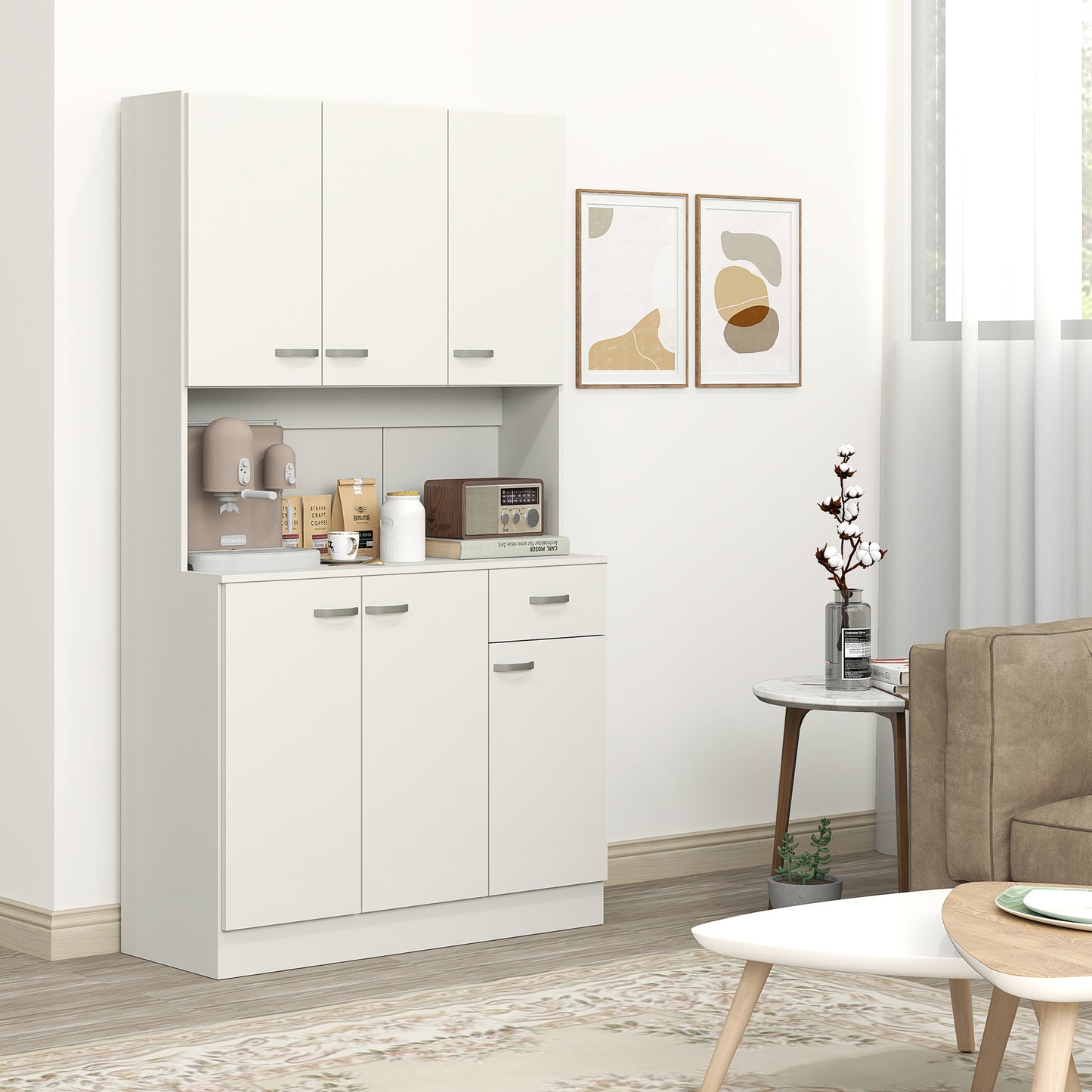 Kitchen Storage Cabinet with 6 Doors, Drawer, Adjustable Shelves