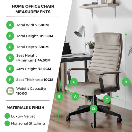 Alexas Luxury Velvet Home Office Chair - Ergonomic Adjustable Supporting Modern Design