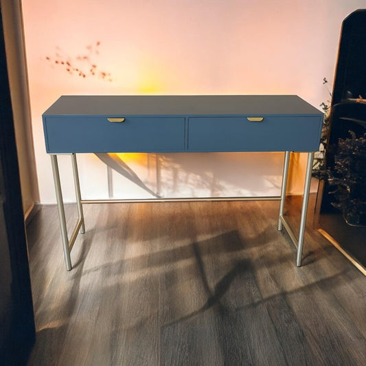 Blue 2 Drawer Console Table Shelf Hallway Side End Dressing Table Desk White