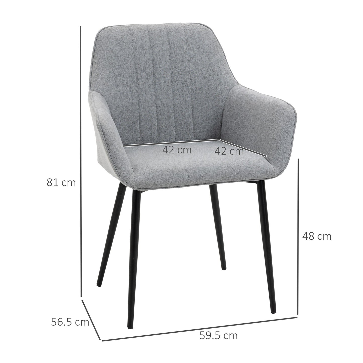 Dining Chairs Set of 2, Linen Fabric Accent Chairs Metal Legs, Light Grey