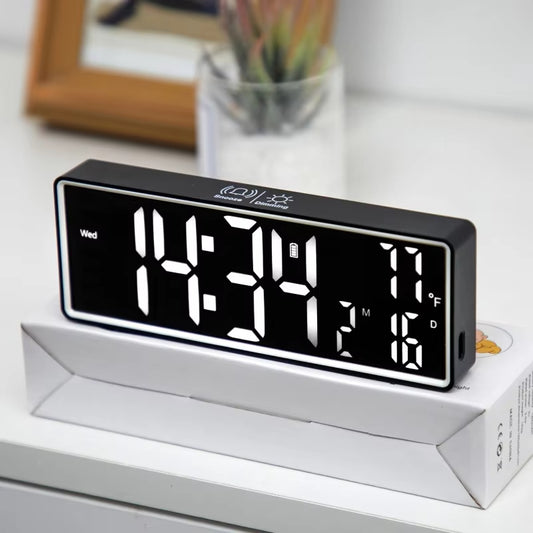 Rechargeable LED Mirror Alarm Clock 2 Alarms