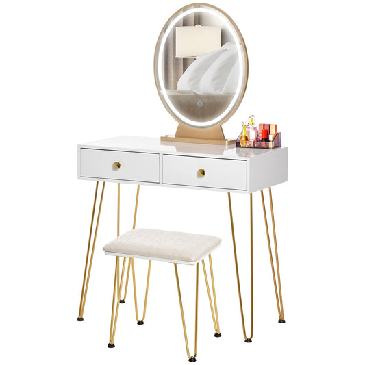Dressing Table Set with Two Drawers and Cushioned Stool for Makeup Application