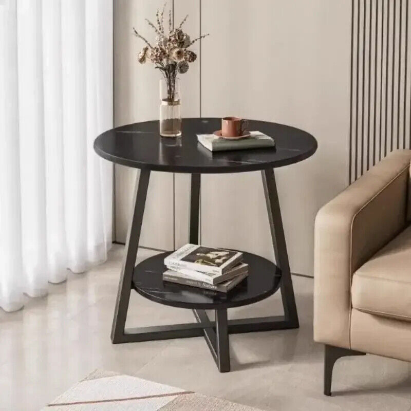 Small round Sofa Side Table Coffee End Table 2 Tier Shelf Living Room Bedroom