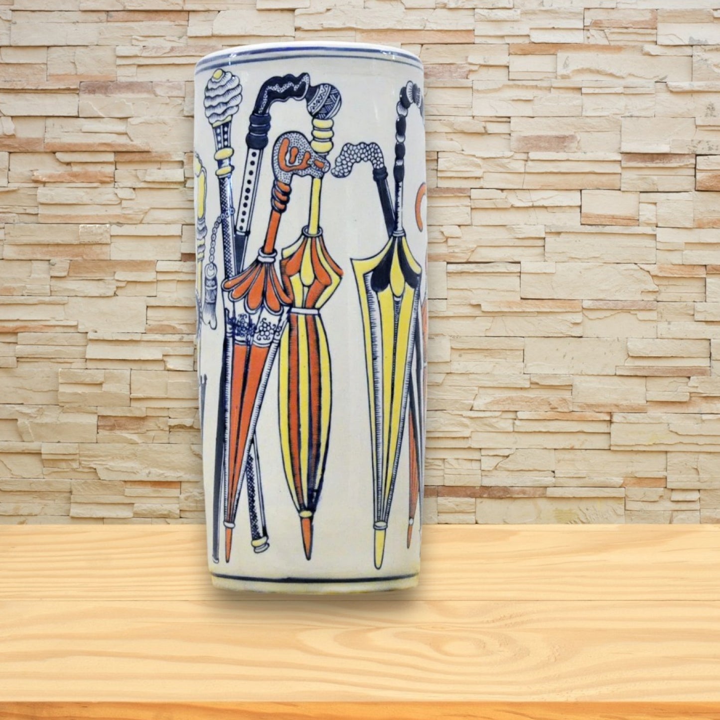 Classic Ceramic Multicolour Umbrella round Stand Perfect for Office, Home Decor