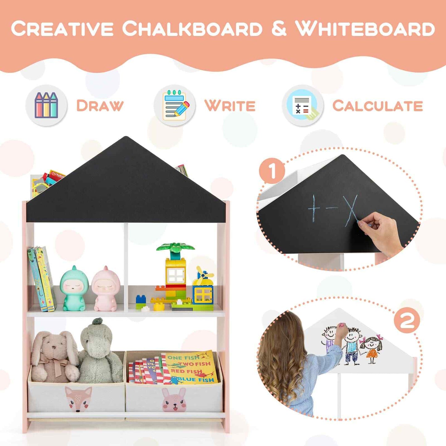 COSTWAY Kids Dollhouse Bookshelf Wooden Toy Storage Organizer-Pink SVE10199PITP