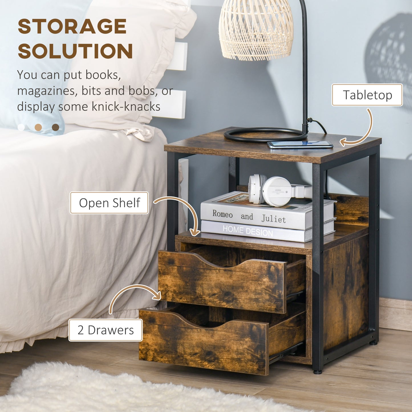 Bedroom Accent End Table with Shelf and Drawer