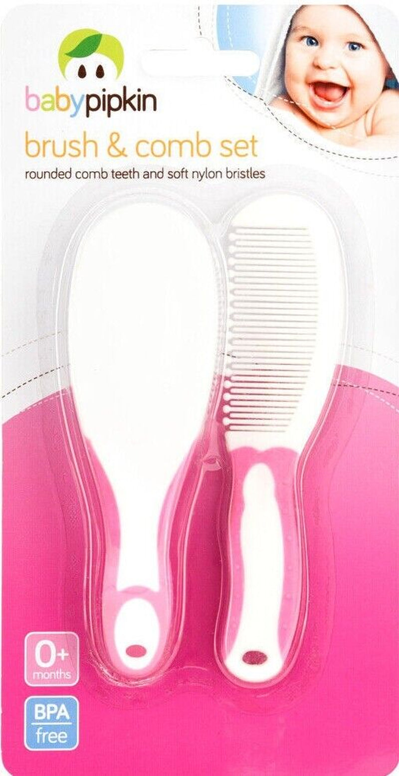 Baby Hair Brush and Comb Set Soft Gentle Pink or Blue Rounded Comb Teeth 0+ M