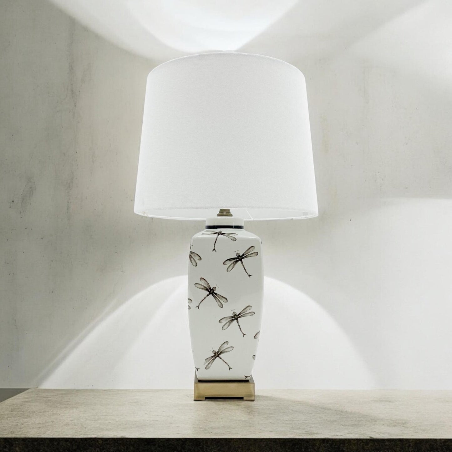 64Cm Dragonfly Ceramic Table Lamp with Pleated Drum Shade – Elegant Home Decor