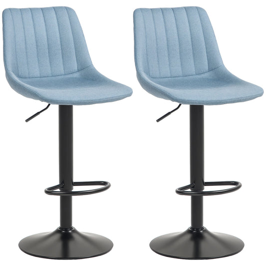 HOMCOM Set of 2 Microfibre Retro Tub Bar Stools Metal Frame Footrest Seat Blue