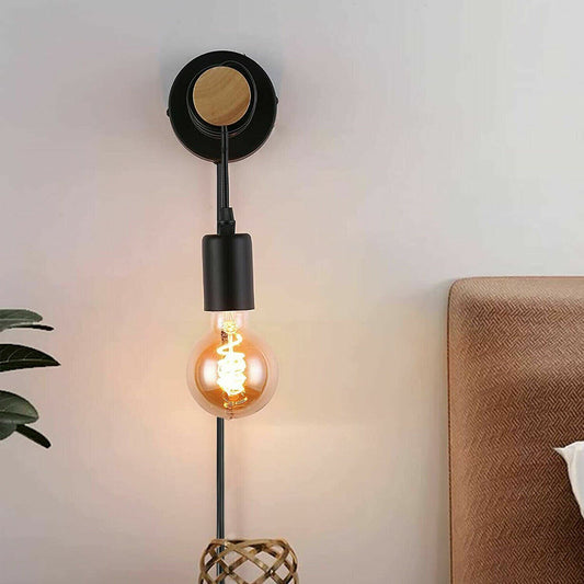 Plug in Wall Light Adjustable Single Wood Arm Reading Wall Lamp Bedside Lighting