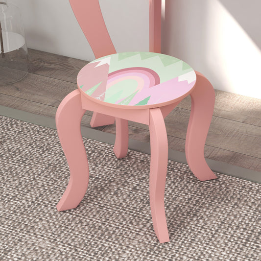 Cute Animal Design Toddler Bed Frame, Kids Dressing Table Set, Pink