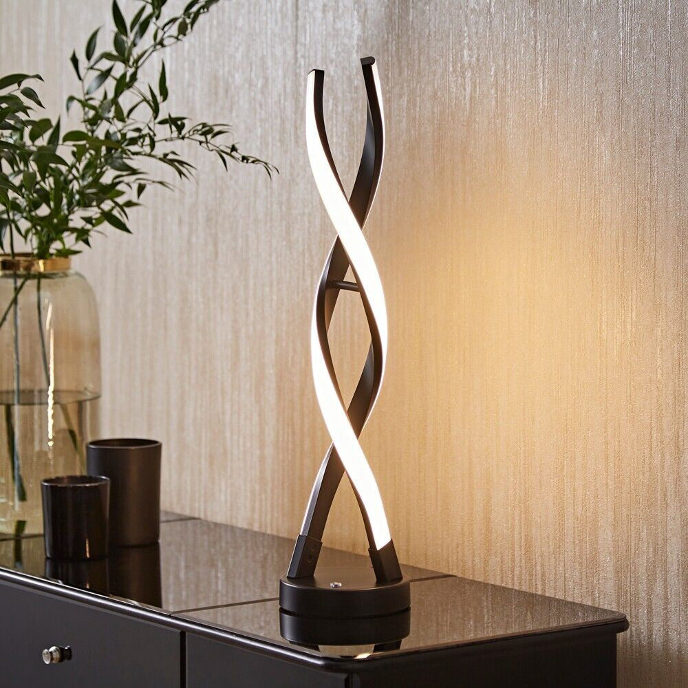 Touch Table Lamp Light Black Twist Integrated LED Living Room Bedside Lighting