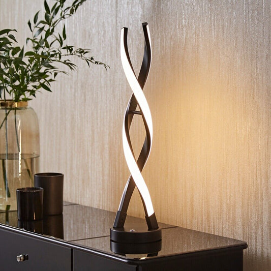 Touch Table Lamp Light Black Twist Integrated LED Living Room Bedside Lighting