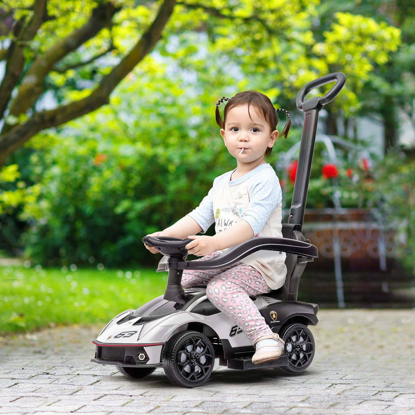 AIYAPLAY Lamborghini 2 in 1 Baby Ride on Push Car Toddler Push along Car, White