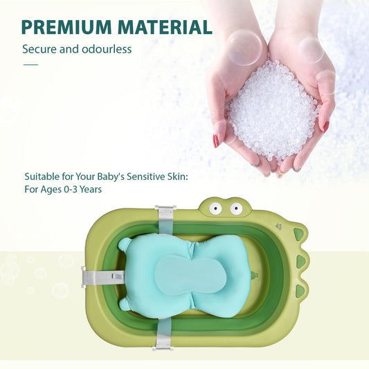 Ergonomic Baby Bath Tub for Toddler with Baby Cushion for 0-3 Years Green