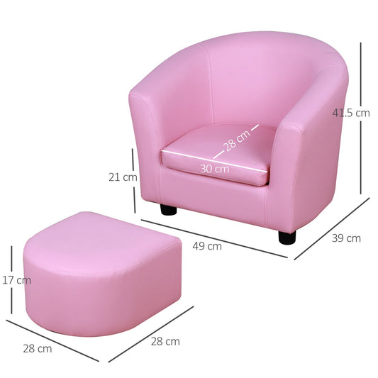 Kids Sofa Set Children Armchair Thick Padding Toddler Chair with Ottoman Pink