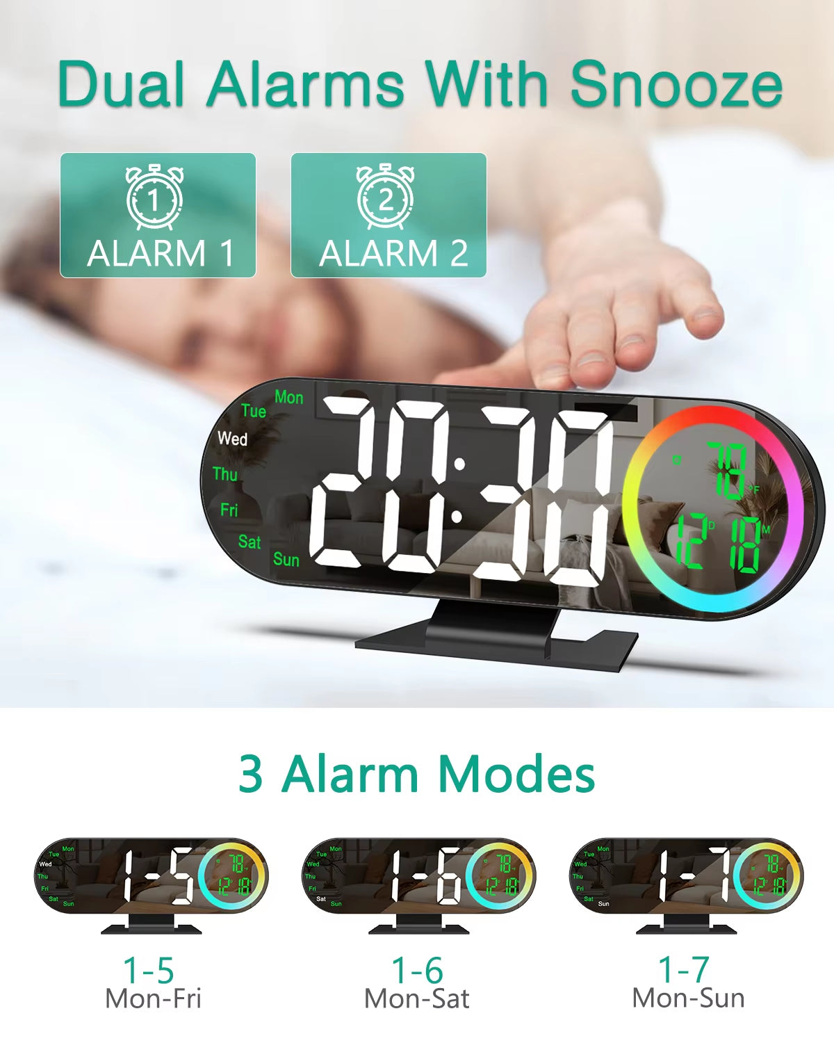 ORIA 8.5'' LED Mirror Clock with RGB Light
