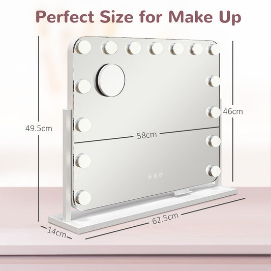 HOMCOM Hollywood Dimmable Lighted Makeup Mirror with Magnifier, USB Port