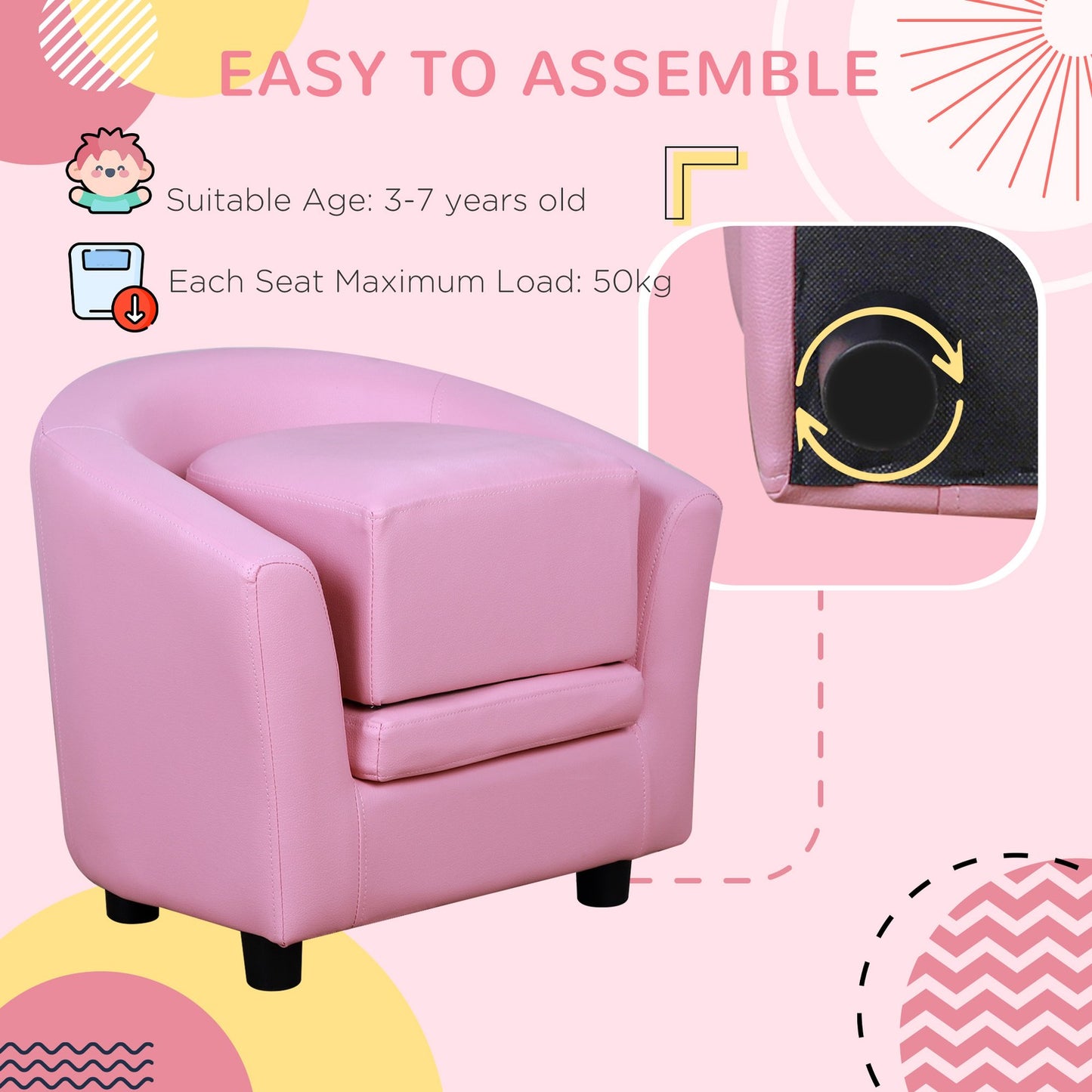 Kids Sofa Set Children Armchair Thick Padding Toddler Chair with Ottoman Pink