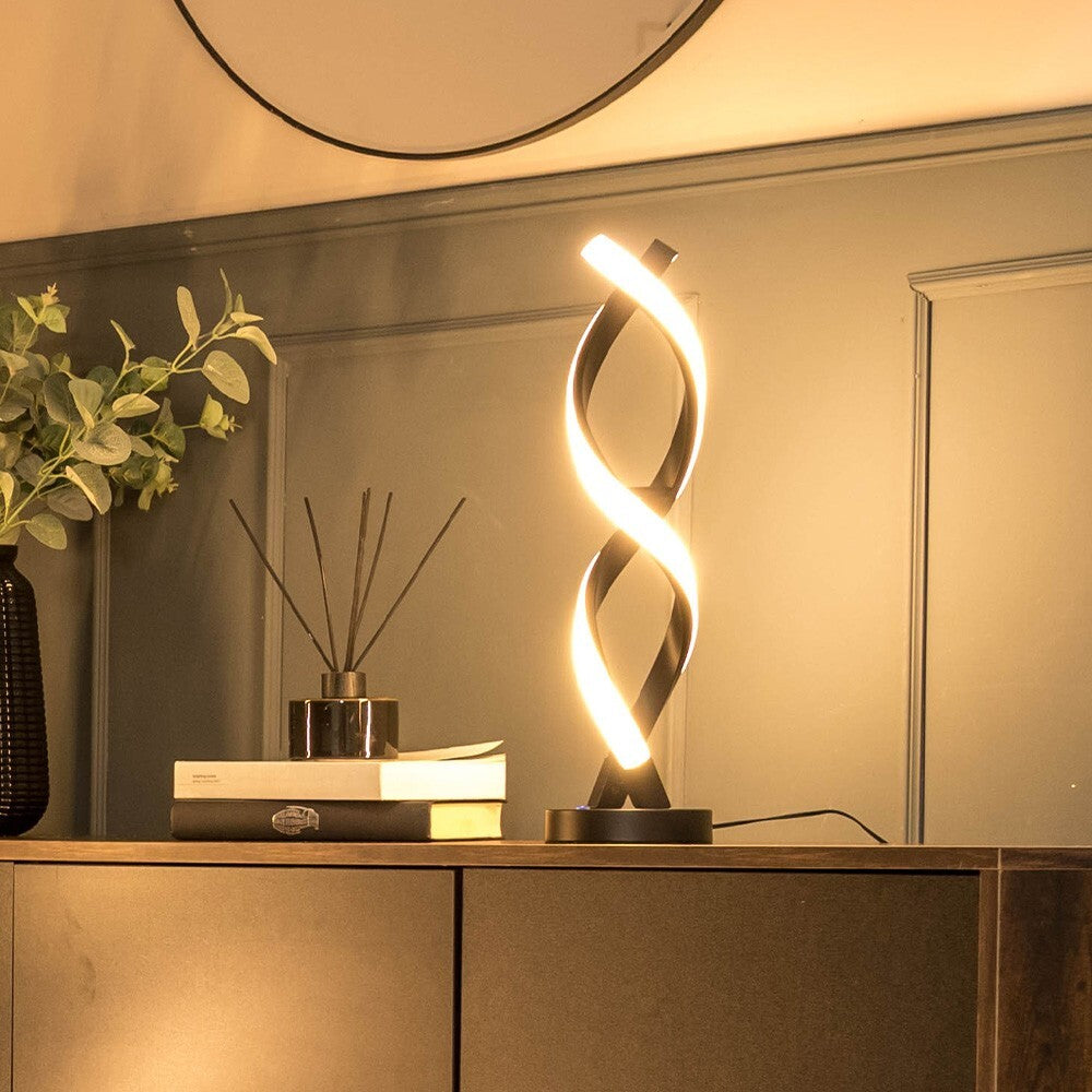 Touch Table Lamp Light Black Twist Integrated LED Living Room Bedside Lighting