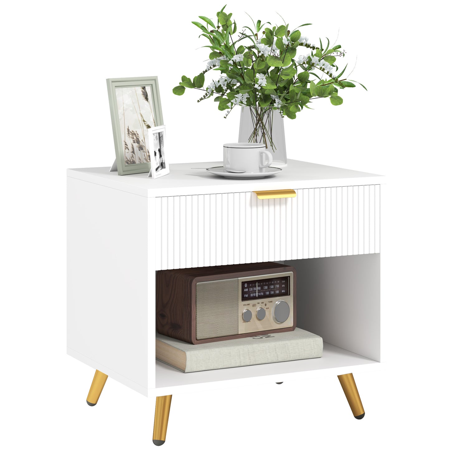 End Table with Drawer and Open Compartment for Bedroom