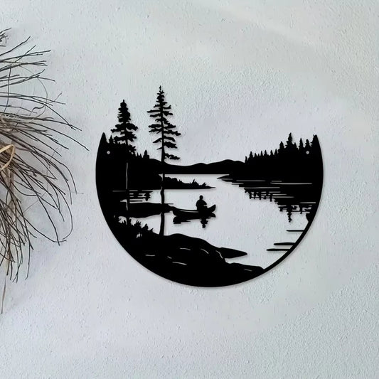 Round Metal Lake & Mountain Wall Art Decor