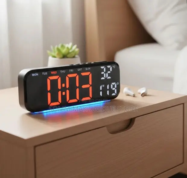 Digital Alarm Clock with Temp Humidity & Dual Alarms