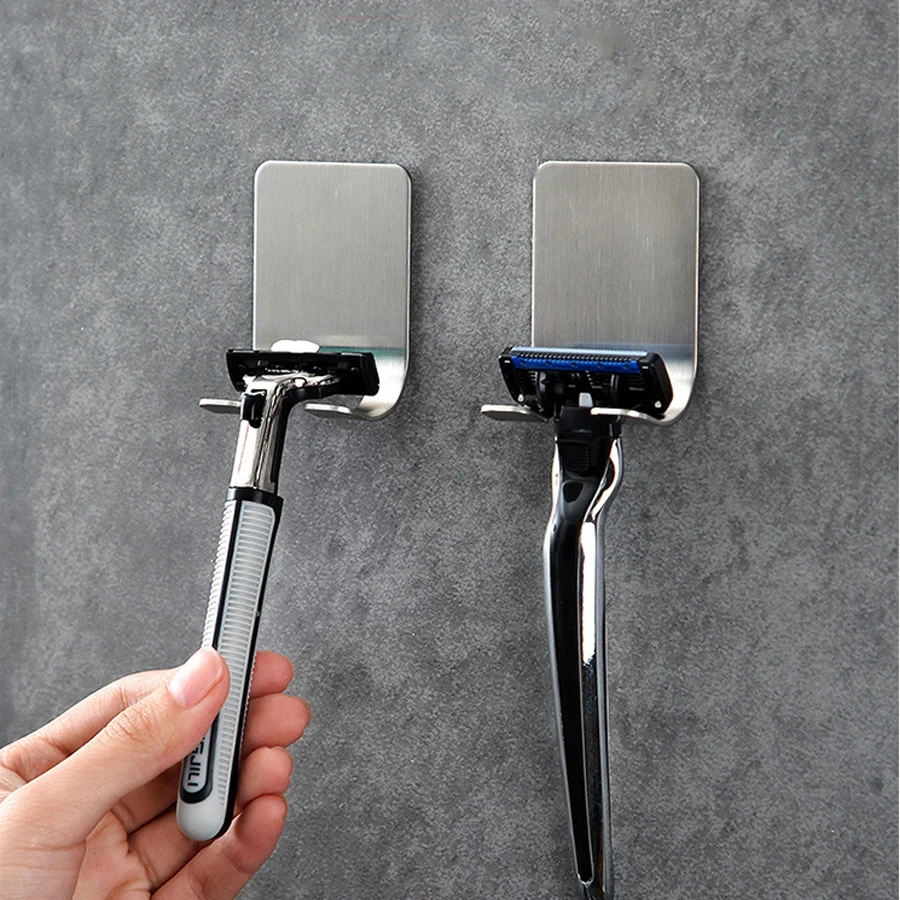 6pcs Stainless Steel Razor Holder & Shaver Stand Bathroom Hook Organizer
