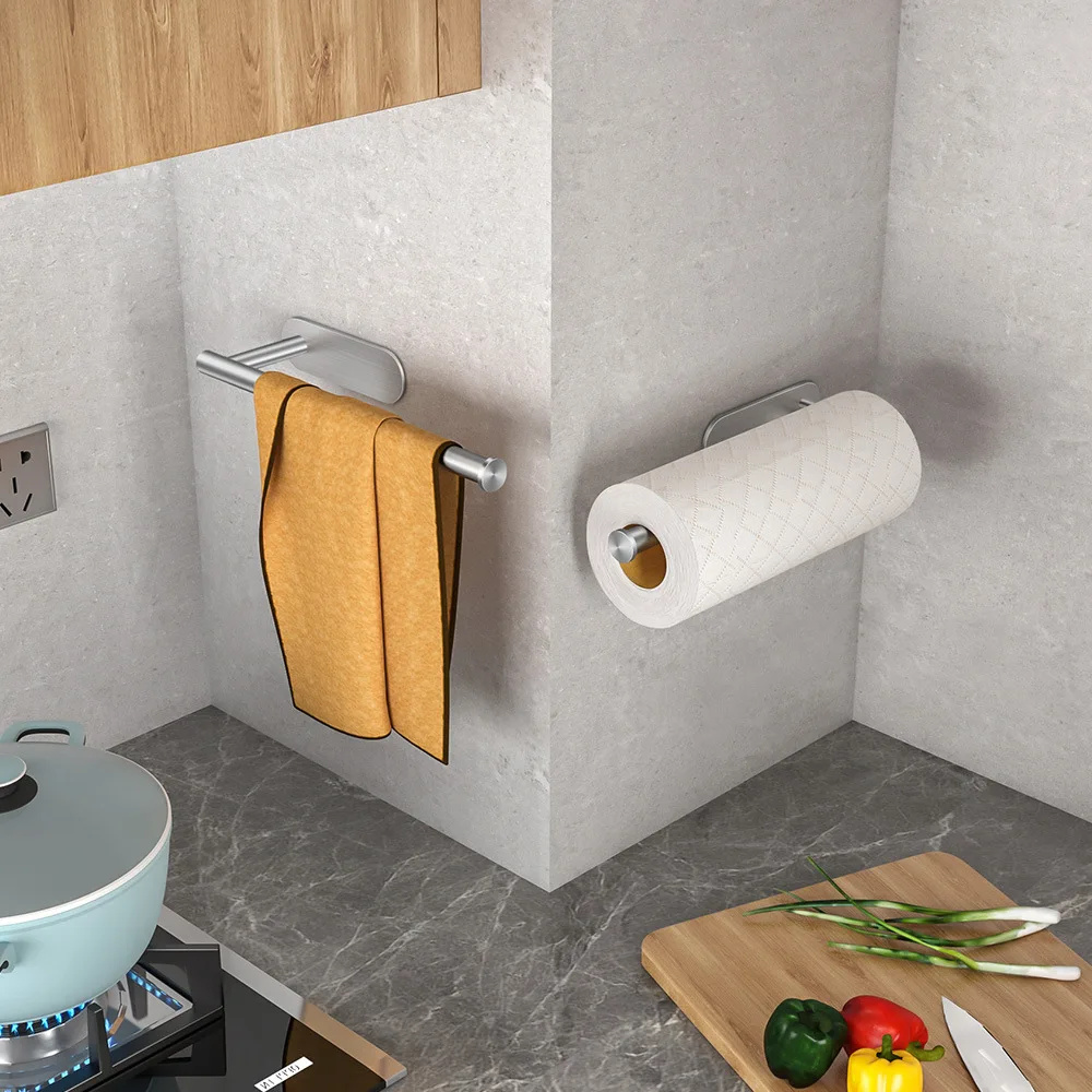 Toilet Roll Paper Stainless Steel Kitchen Towel Holder Adhesive Tissue Hanger