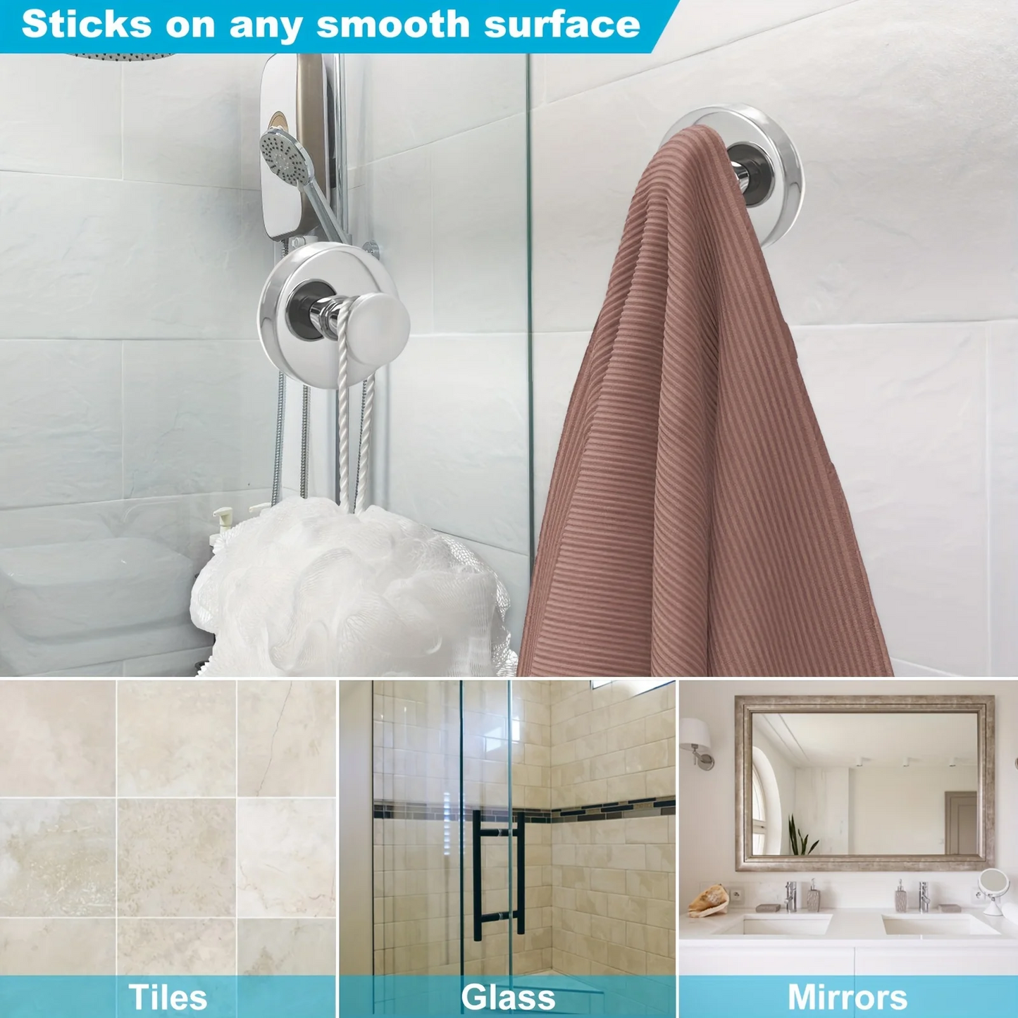 (2PCS) Suction Cup Bathroom Hanging Towels Robe Loofah Hooks