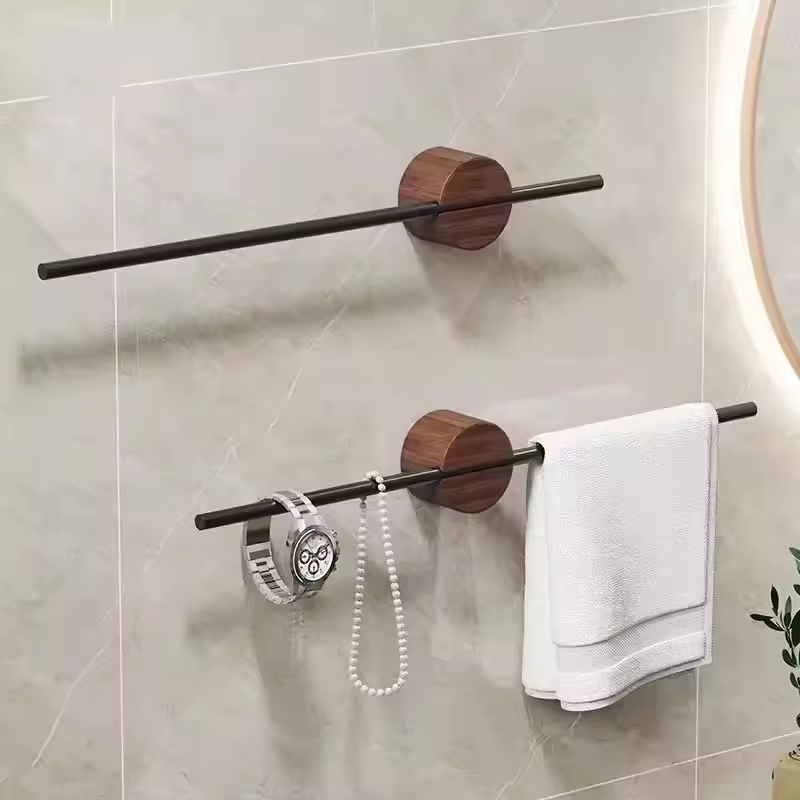 Wood Wall Bathroom Towel Rack Shelf Kitchen Storage