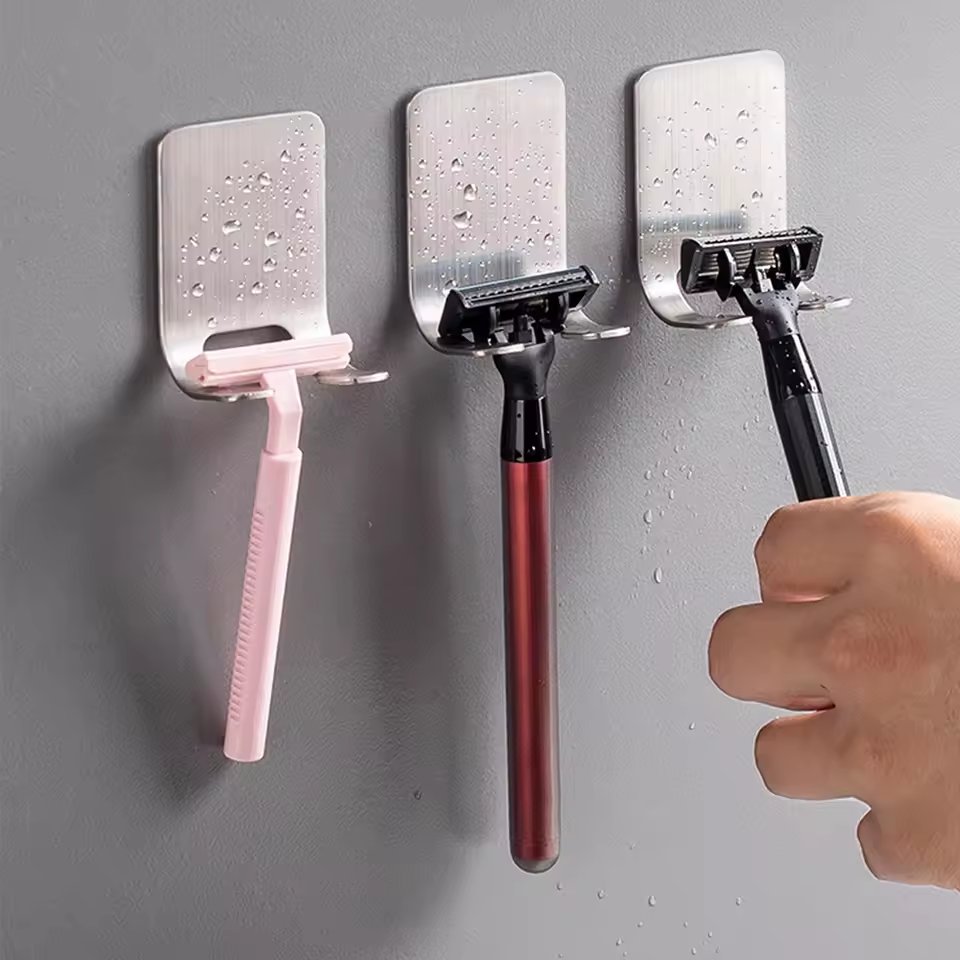 6pcs Stainless Steel Razor Holder & Shaver Stand Bathroom Hook Organizer