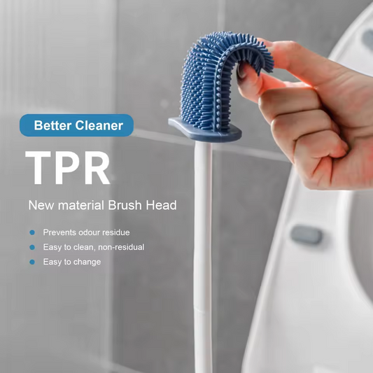 Wall Hanging Silicone Long Handle Toilet Brush with Ceramic Holder