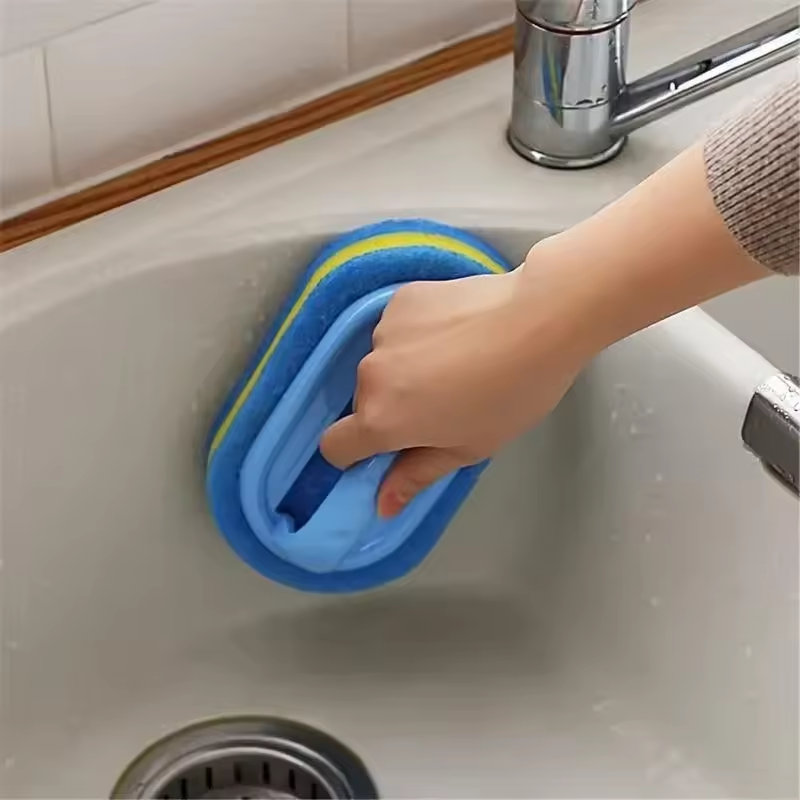 Household 3Pcs Sponge Handle Bathtub Tile Scrub Bathroom Cleaning Brush