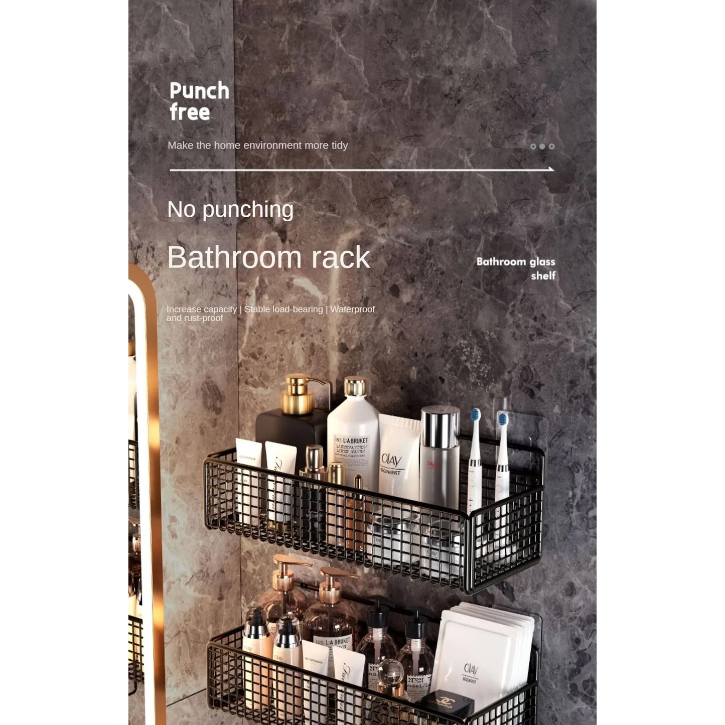 Wall Mount Storage Rack Corner Bathroom Storage Shelf