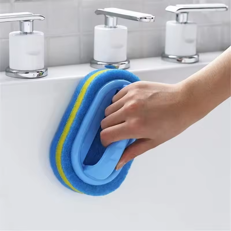 Household 3Pcs Sponge Handle Bathtub Tile Scrub Bathroom Cleaning Brush